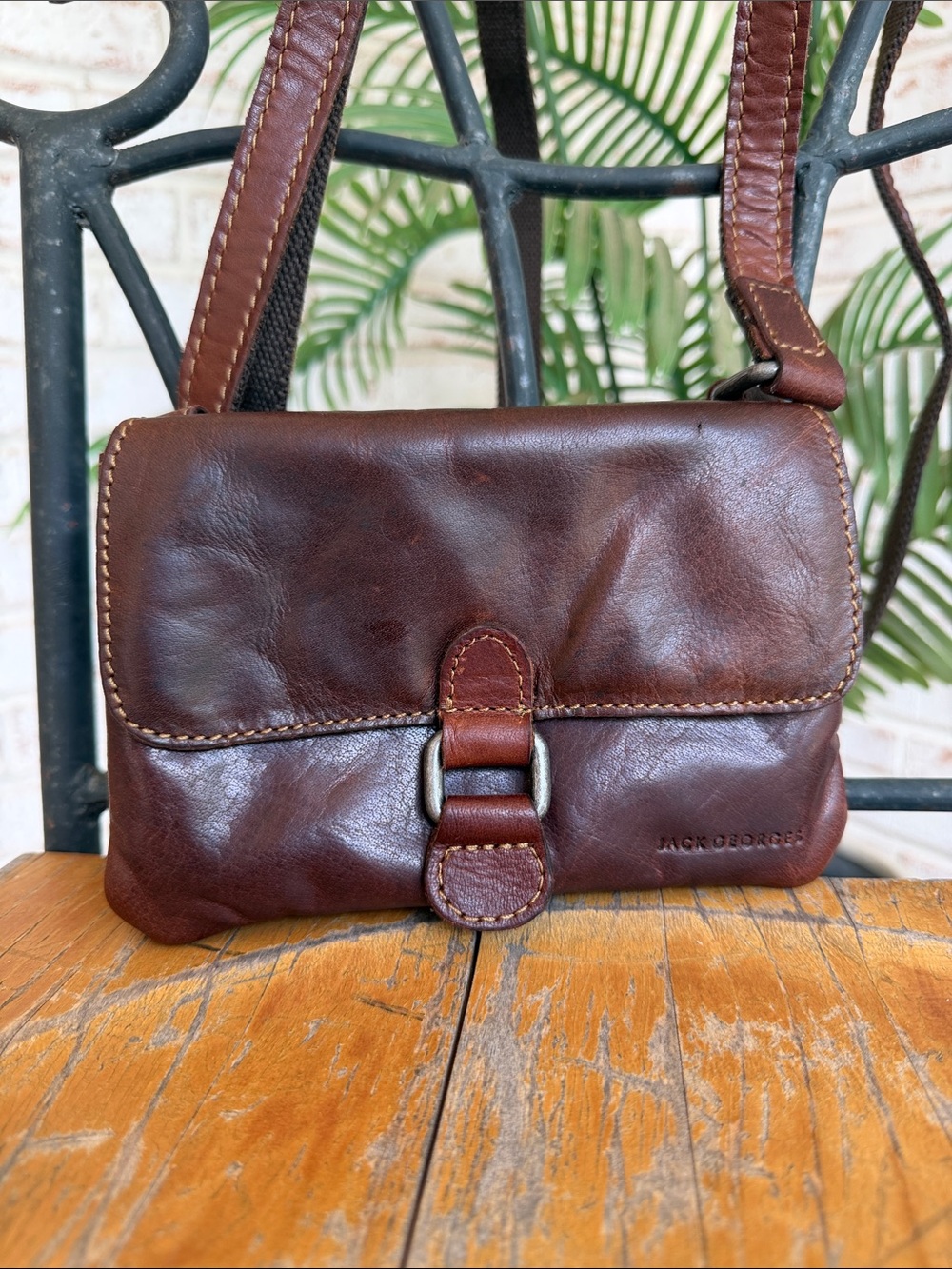 Jack Georges Dark Brown Leather Mini Crossbody with Buckle Accent